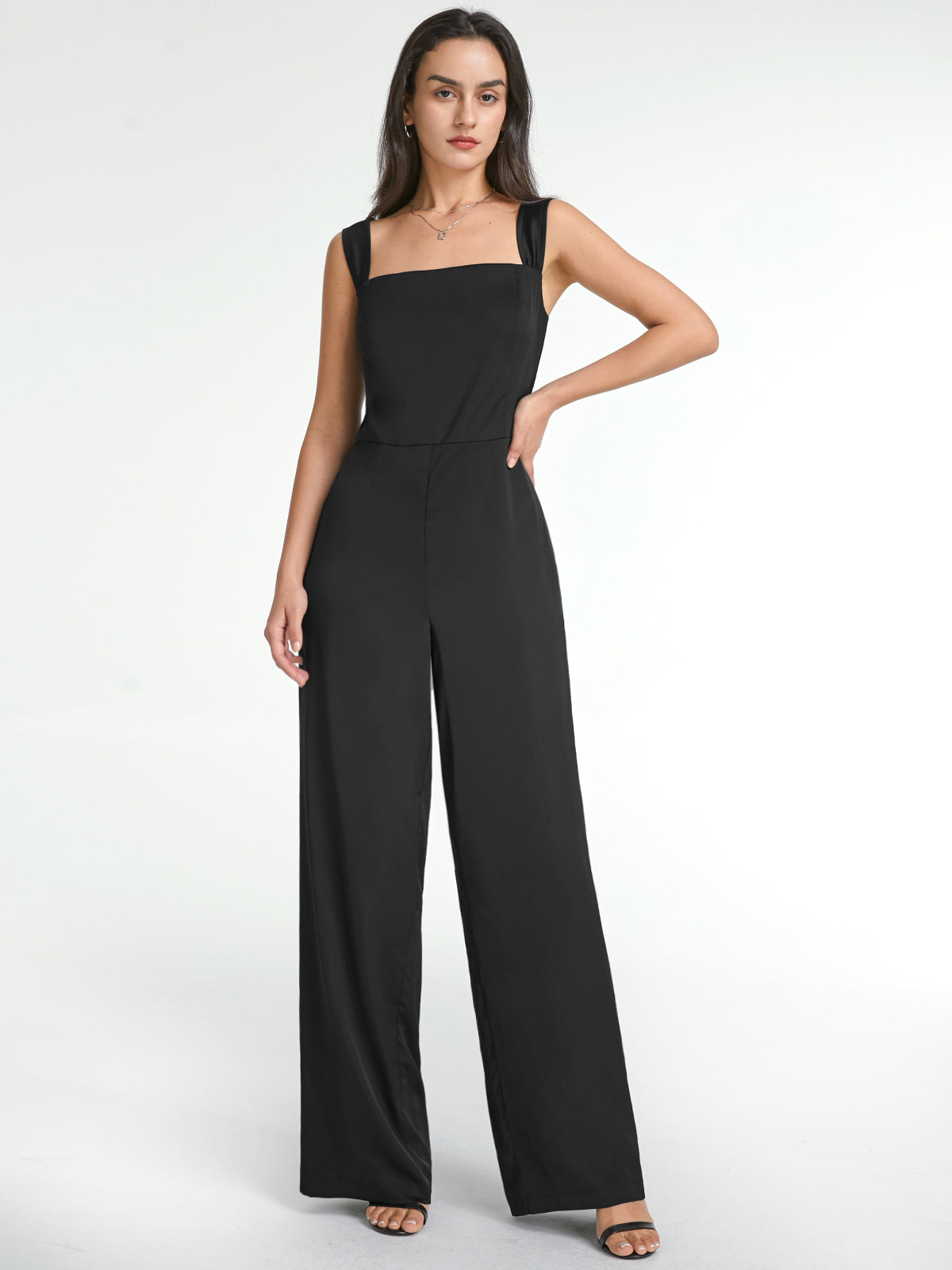 Thecomense - Square Neck Wide Leg Tank Jumpsuit