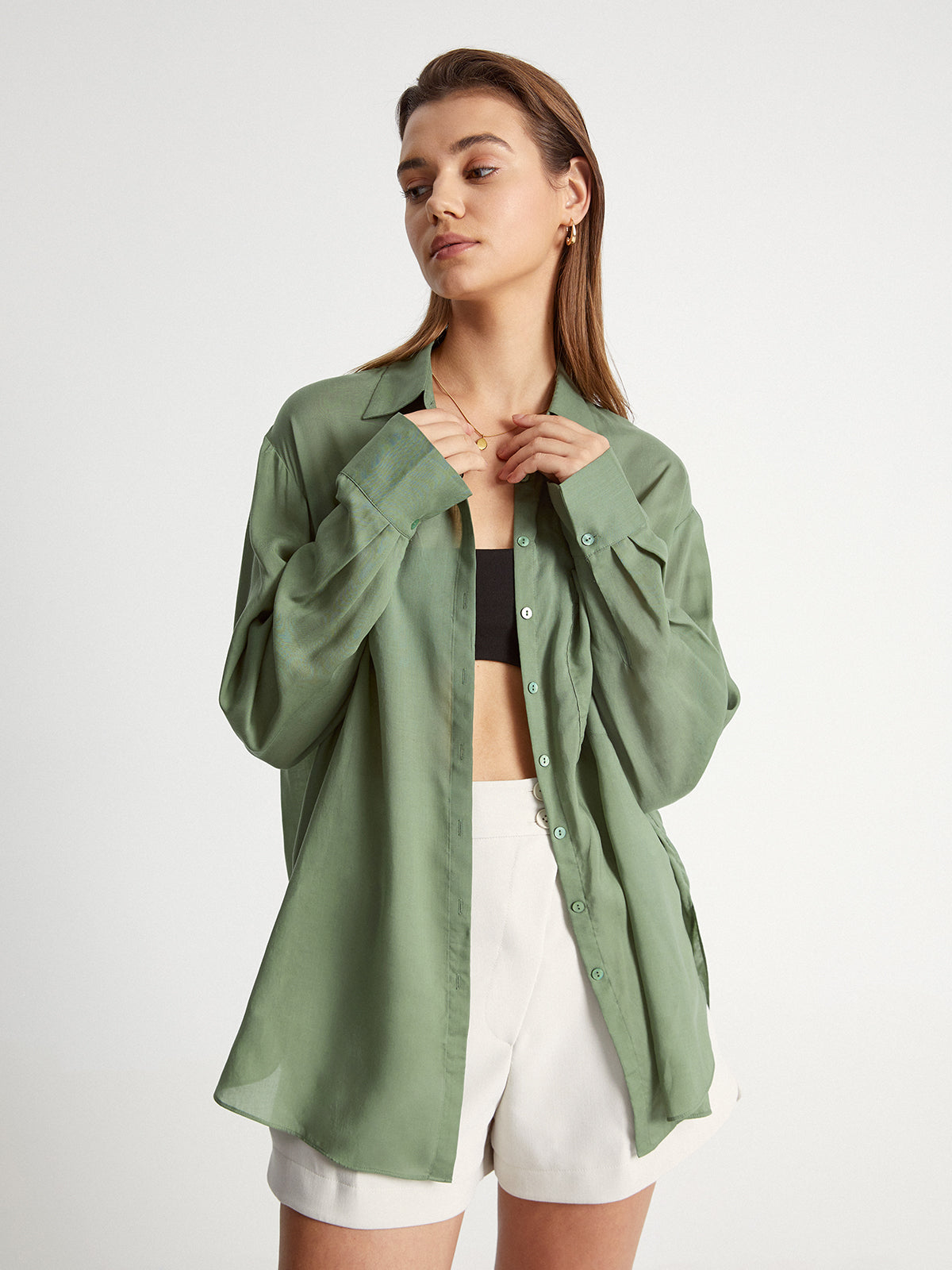 Thecomense - Relaxed Fit Long Button Up Dress Shirt