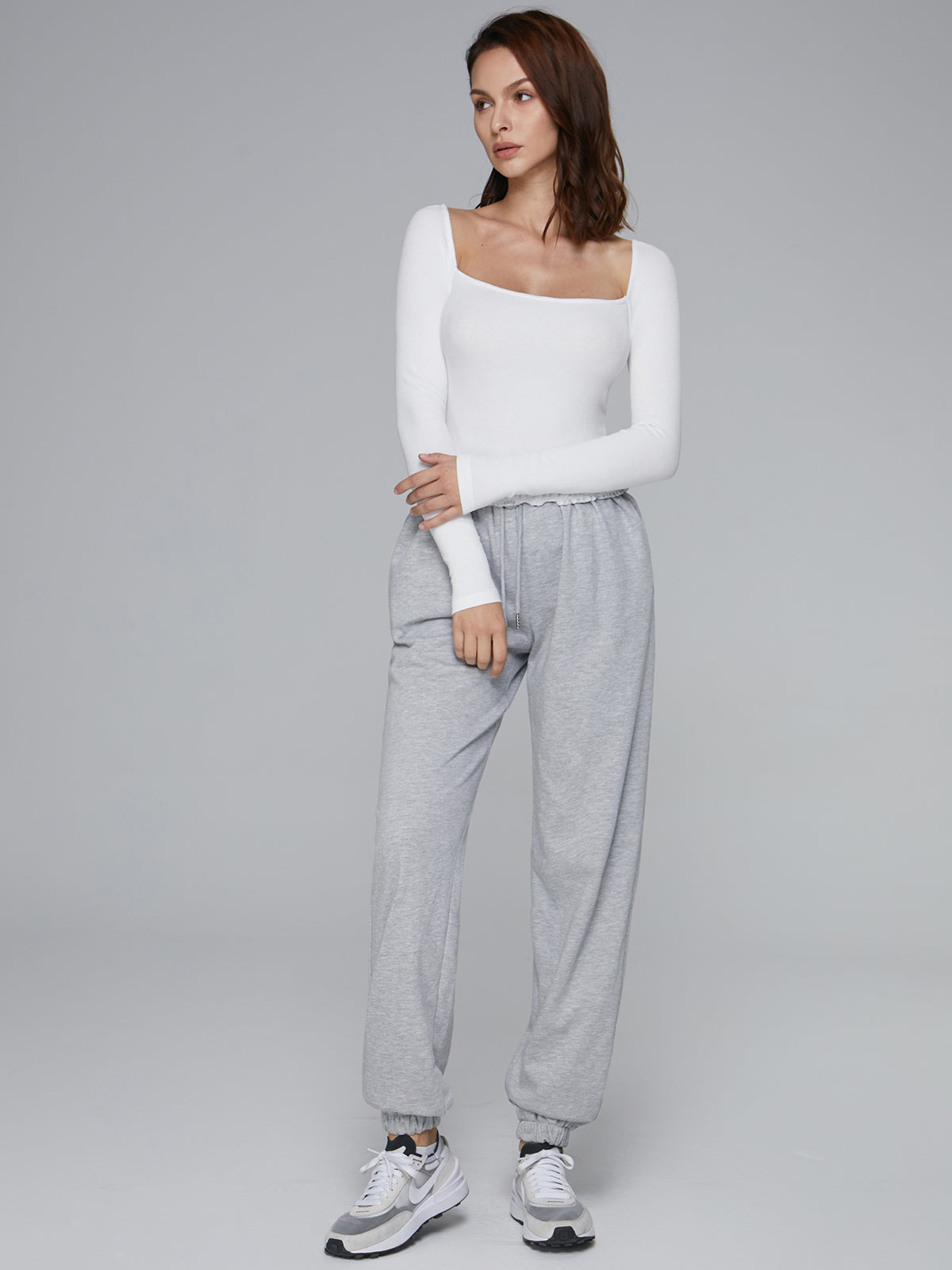 Thecomense - Basic Square Neck Long Sleeve Top