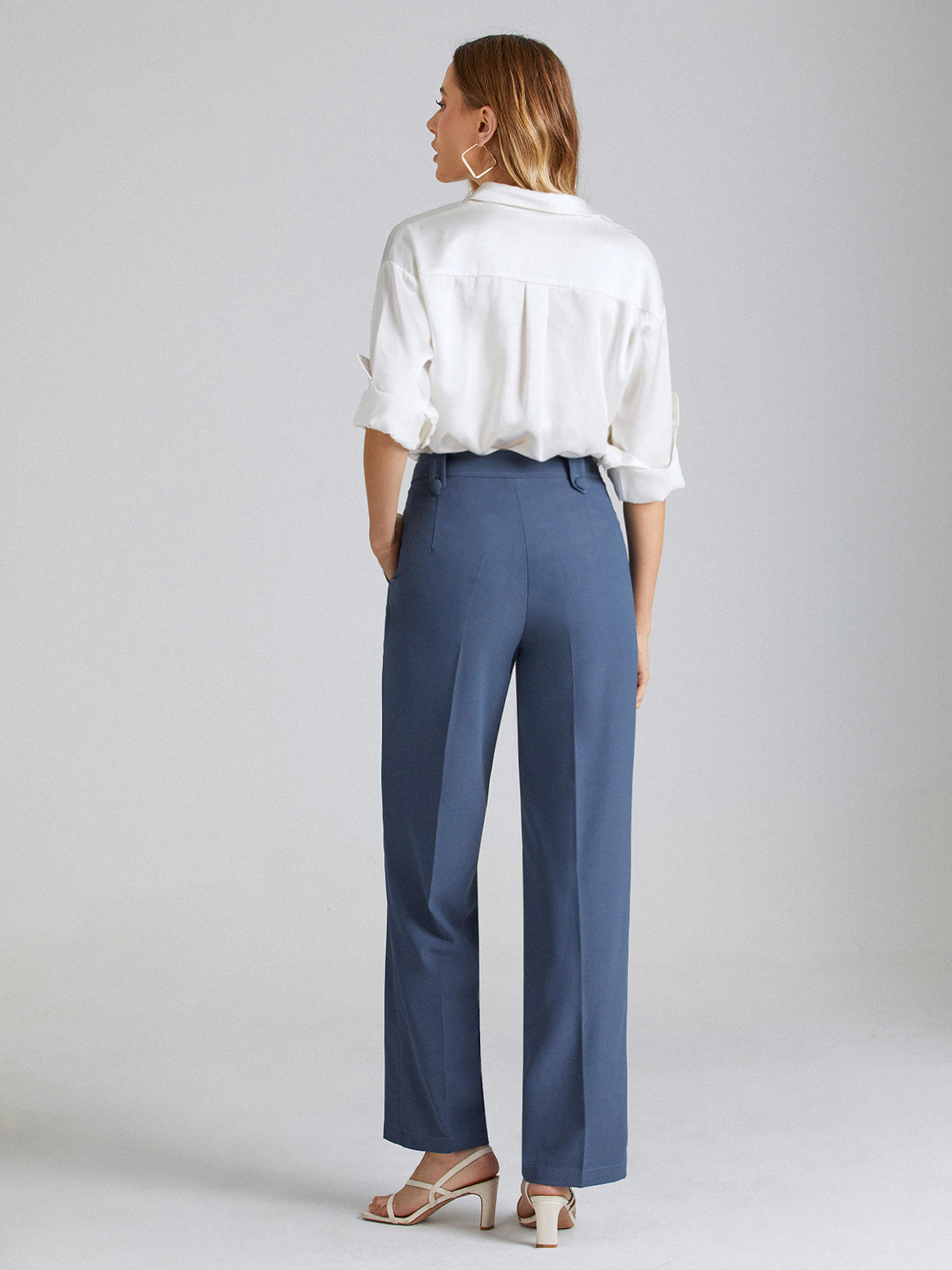 Thecomense - High Waisted Seam Detail Straight Leg Trousers