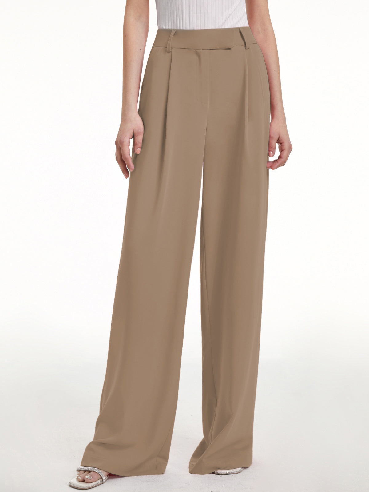 Thecomense - High Waisted Wide Leg Regular Fit Trousers