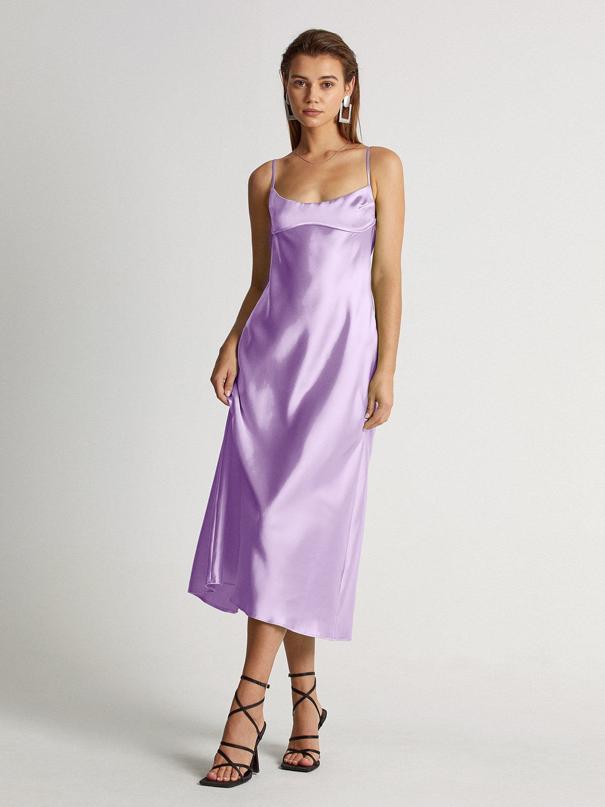 Thecomense - Mauve Silky Jewels Satin Dress