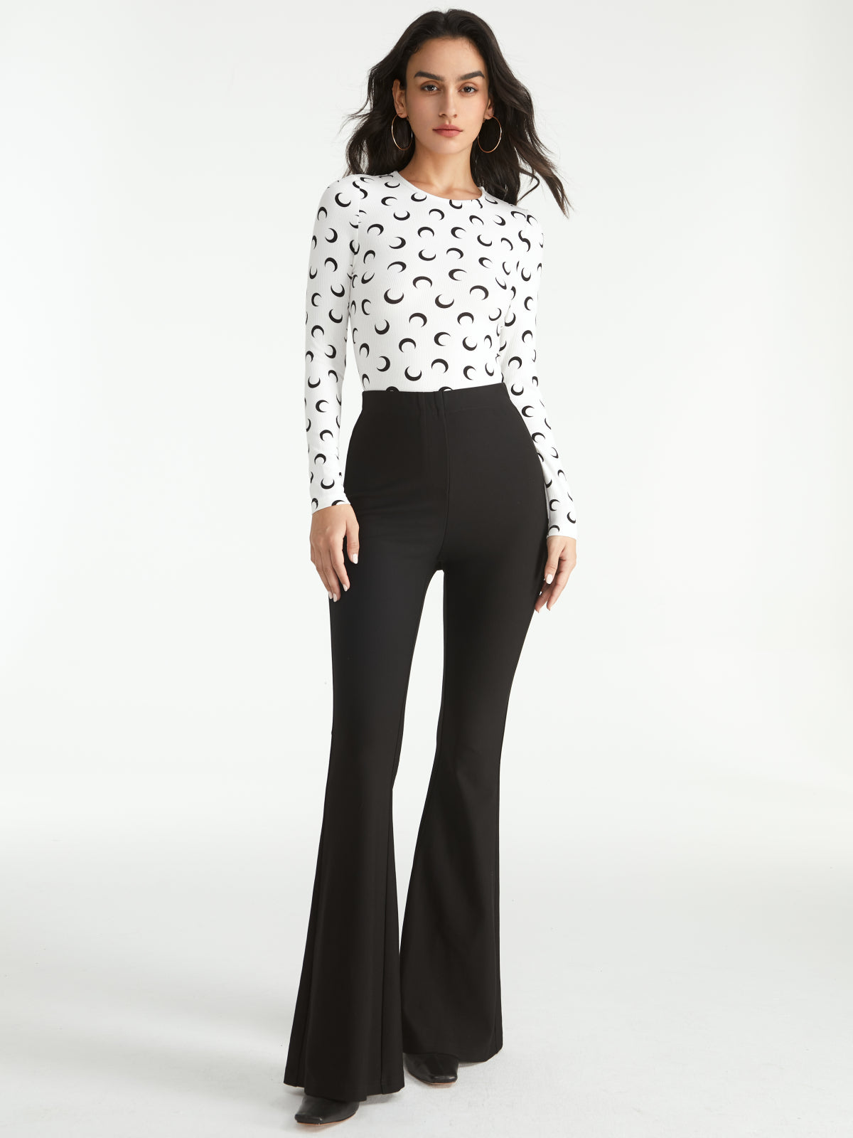 Thecomense - Crescent Moon Long Sleeve Stretch Top