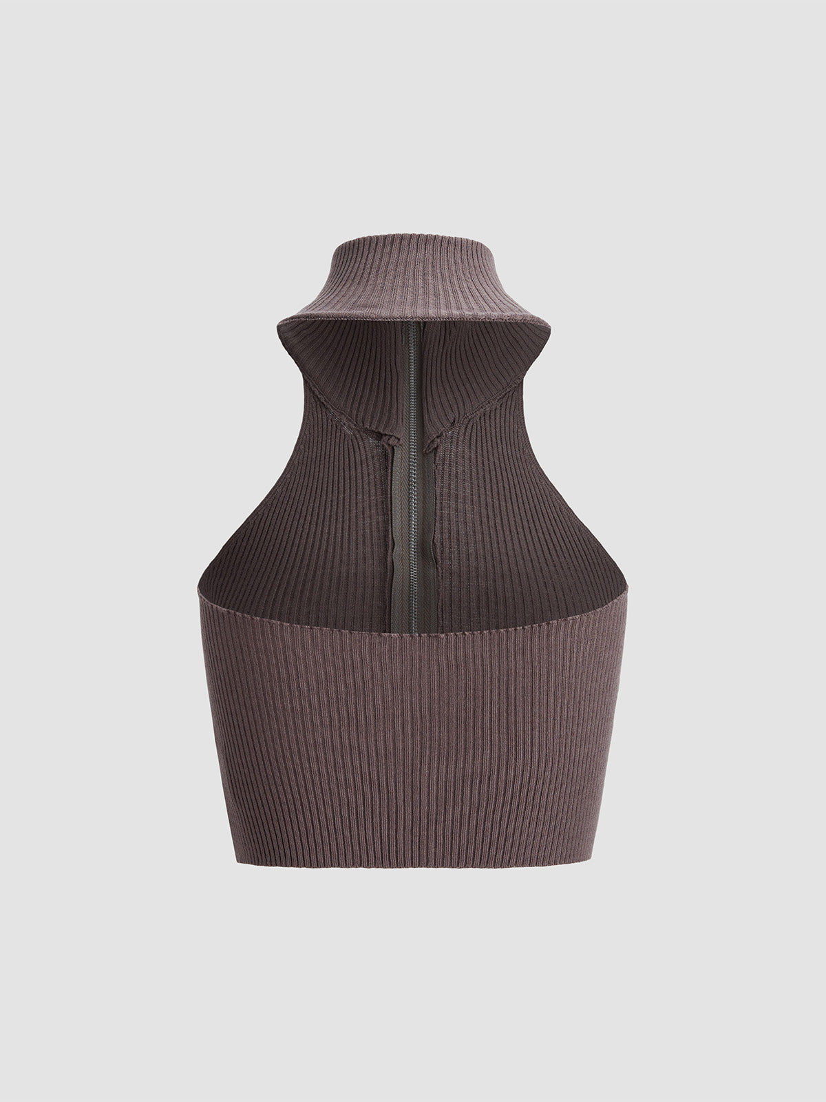 Thecomense - Chocolate Chiffon Mockneck Halter Top