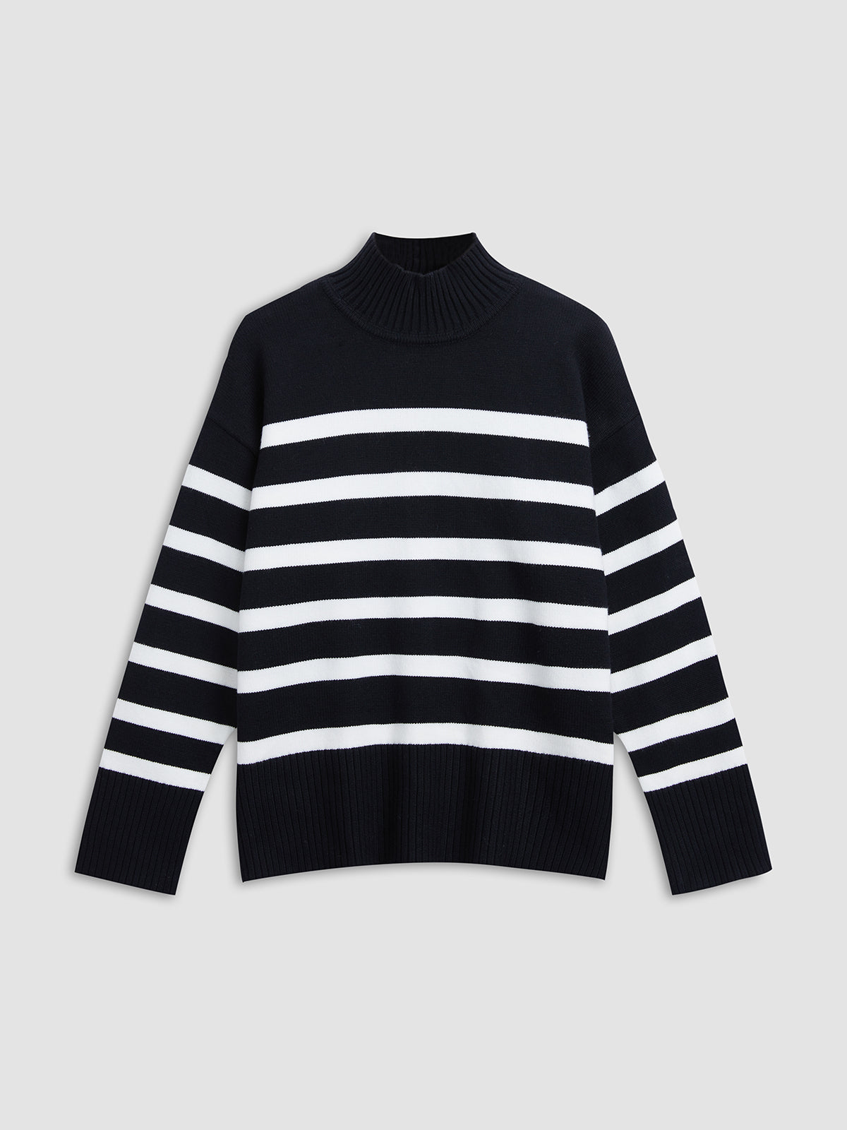 Thecomense - Cozy Stripe Mockneck Sweater
