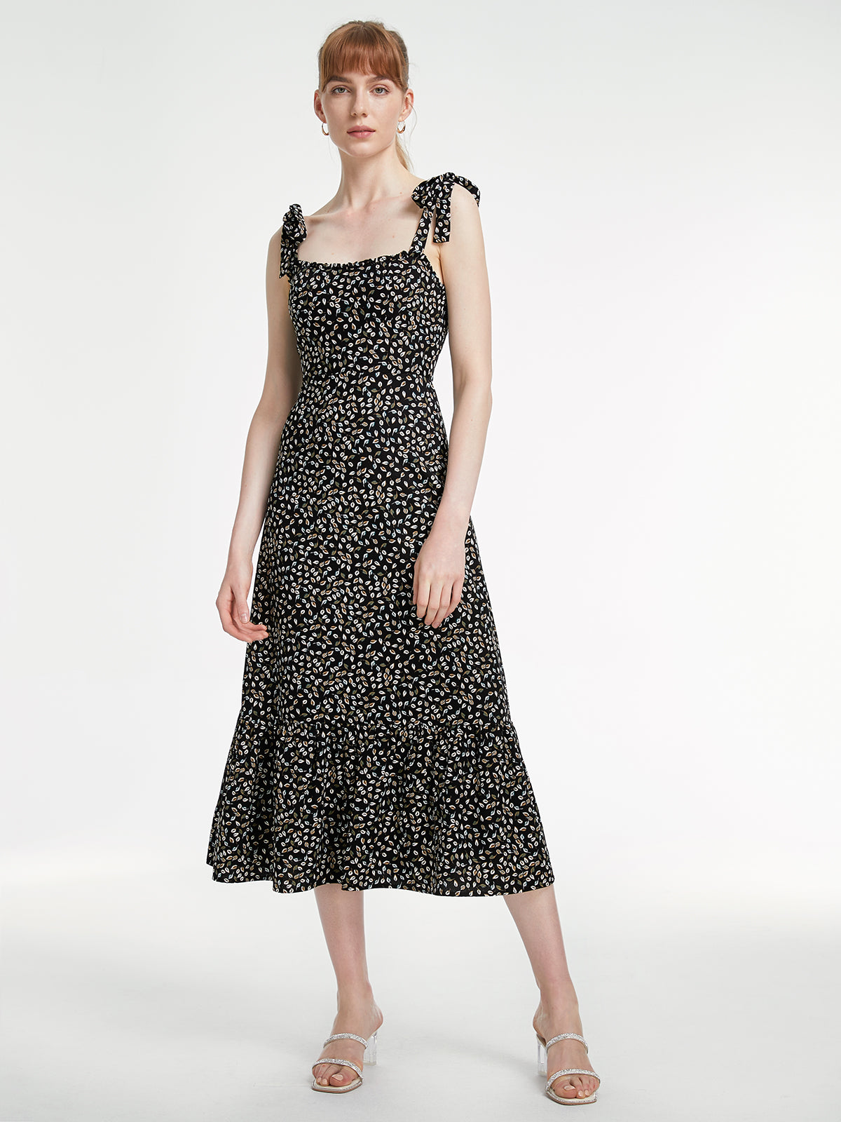 Thecomense - Dark Floral Tie Strap Maxi Dress