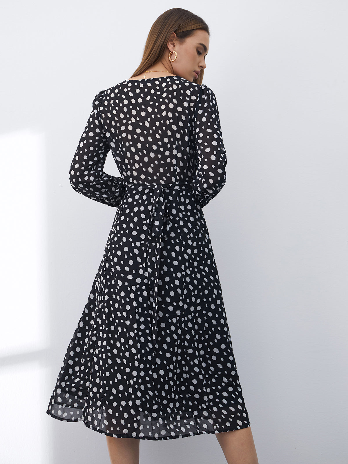 Thecomense - Long Sleeve V Neck Dress with Wrap Slit