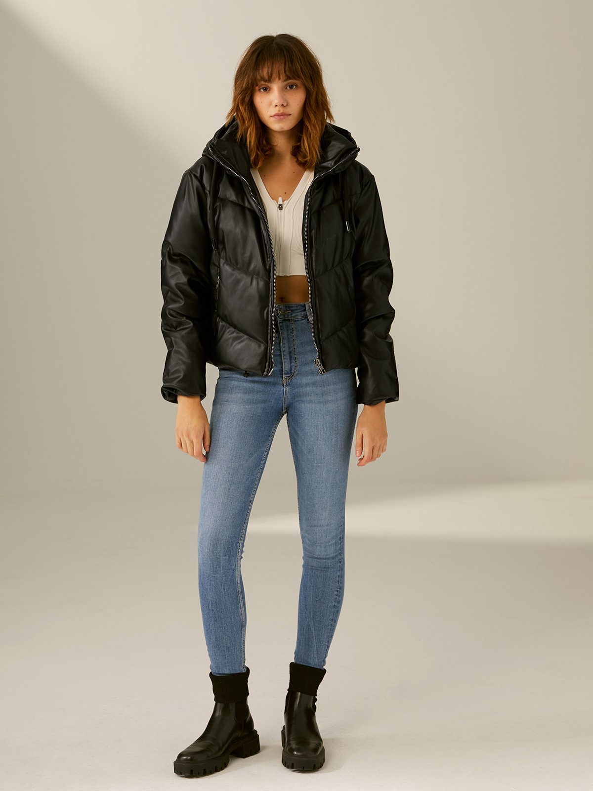 Thecomense - Cropped Puffer Jacket with Hood