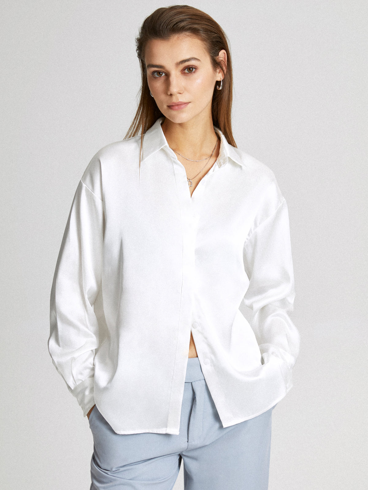 Thecomense - Casual Silk Oversized Collared Shirt