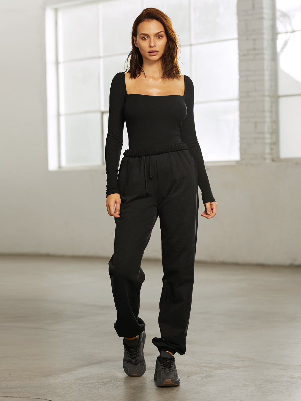 Thecomense - Square Neck Long Sleeve Top