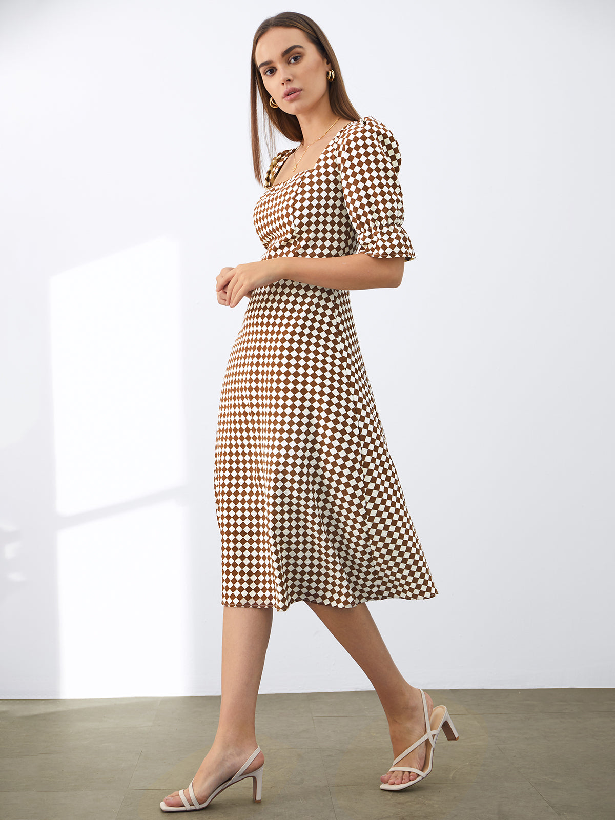 Thecomense - Square Neck Long Sleeve Dress