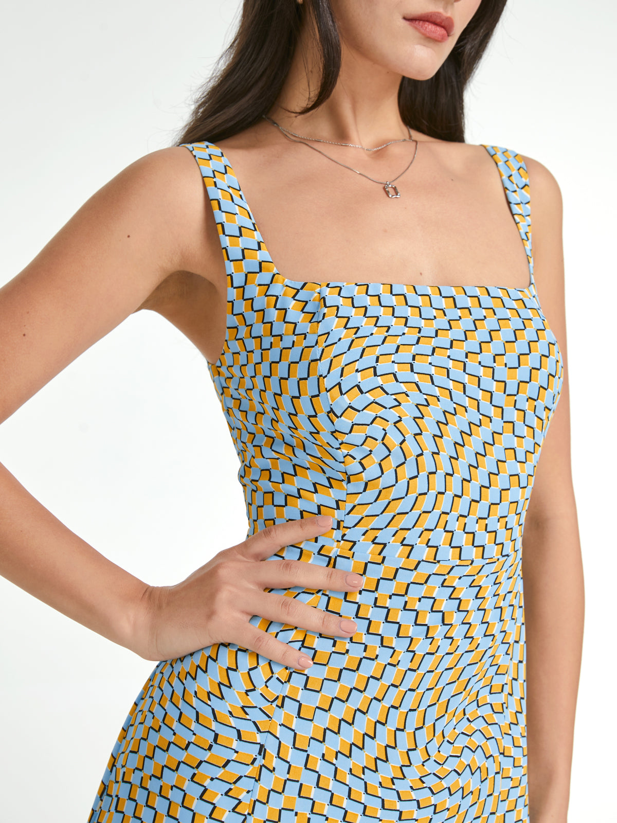 Thecomense - Psychedelic Square Neck Mini Strap Dress