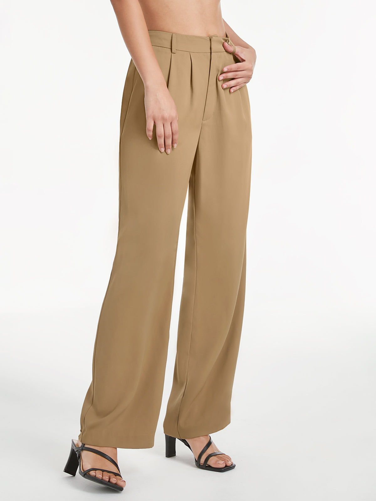 Thecomense - High Waisted Front Pleat Wide Leg Trousers