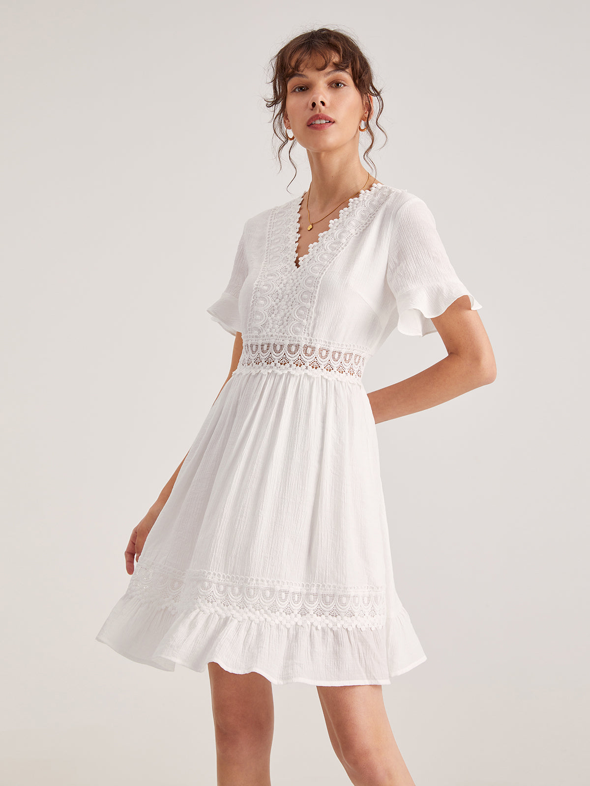 Thecomense - Eyelet Lace A Line Dress