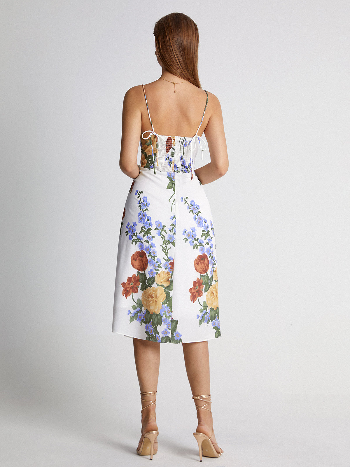 Thecomense - Poppy Floral Slit Strap Midi Dress