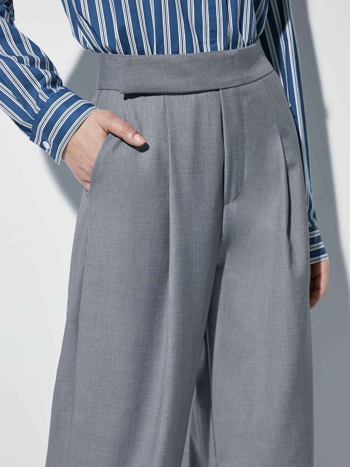Thecomense - High Waisted Wide Leg Pleat Front Trousers