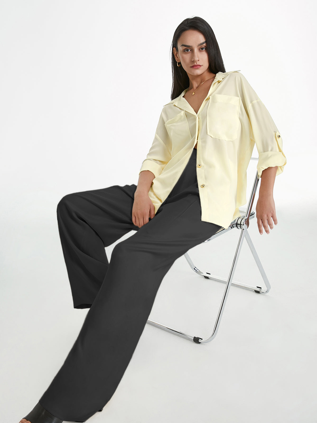 Thecomense - High Waisted Relaxed Fit Wide Leg Loose Trousers