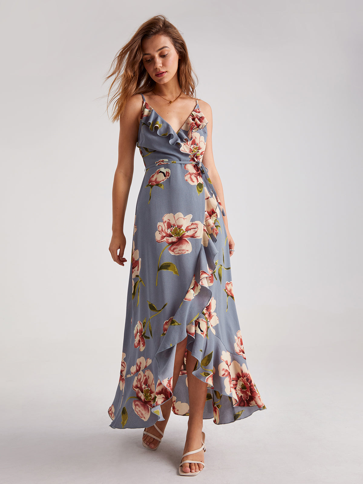 Thecomense - Cami V-Neck Floral Ruffles Maxi Dress