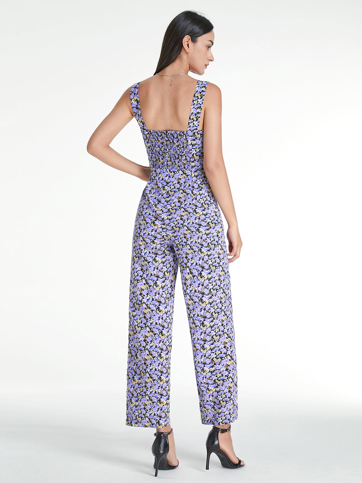 Thecomense - Square Neck Mauve Floral Tank Jumpsuit