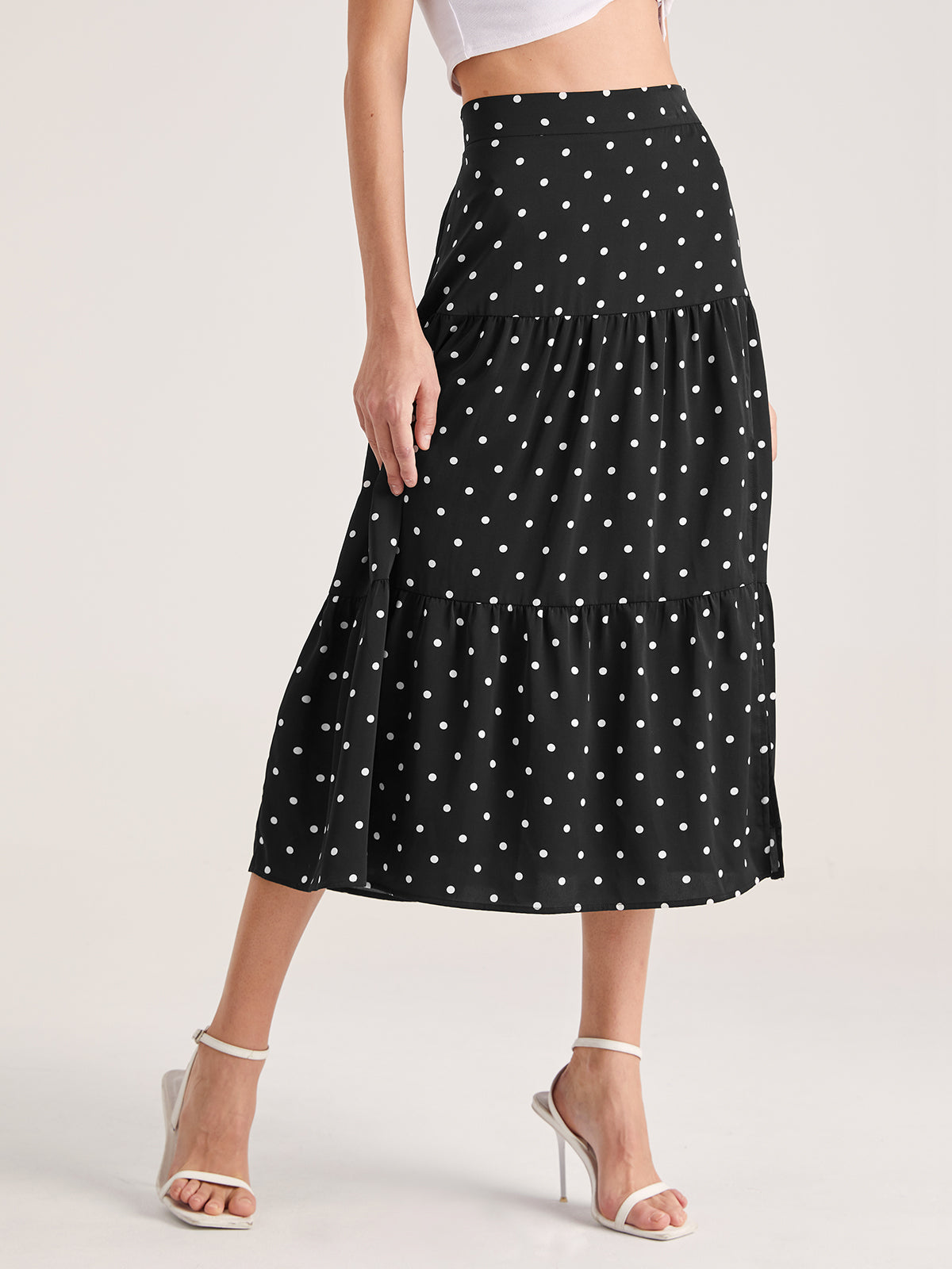Thecomense - Polka Dot Pleat Midi Skirt