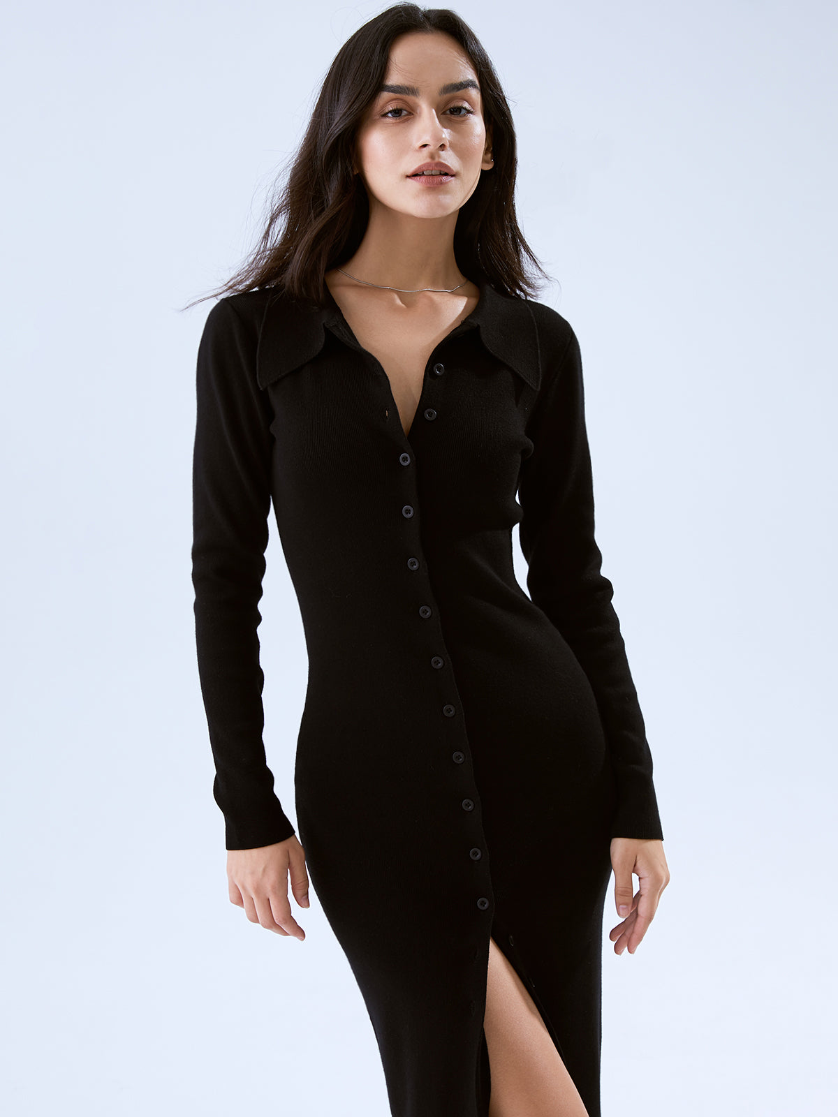 Thecomense - Long Sleeve Button-Front Dress
