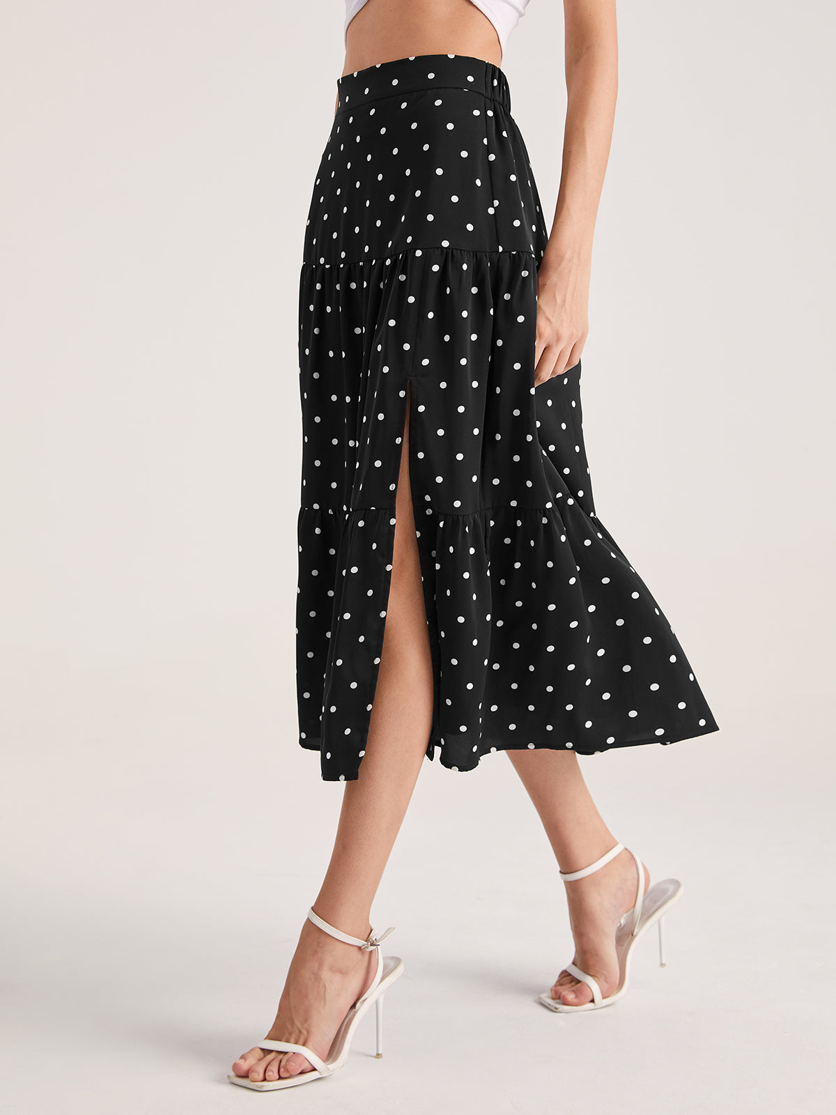 Thecomense - Polka Dot Pleat Midi Skirt