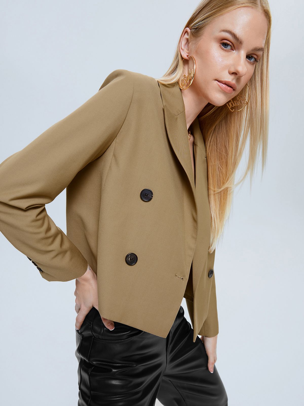 Thecomense - Cropped Double Breasted Blazer Jacket