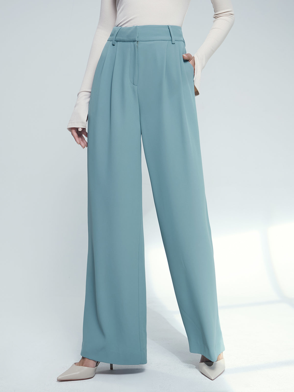 Thecomense - Wide Leg Pleat Front Pants