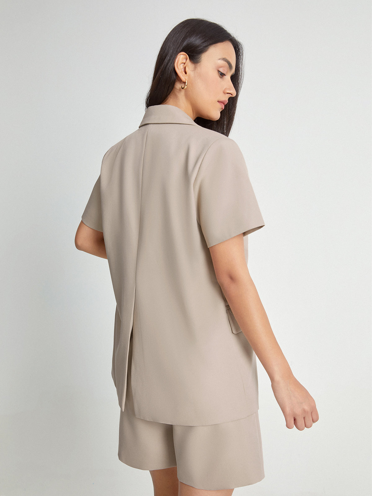 Thecomense - Short Sleeve Notch Lapel Contrast Vest Inlay Blazer
