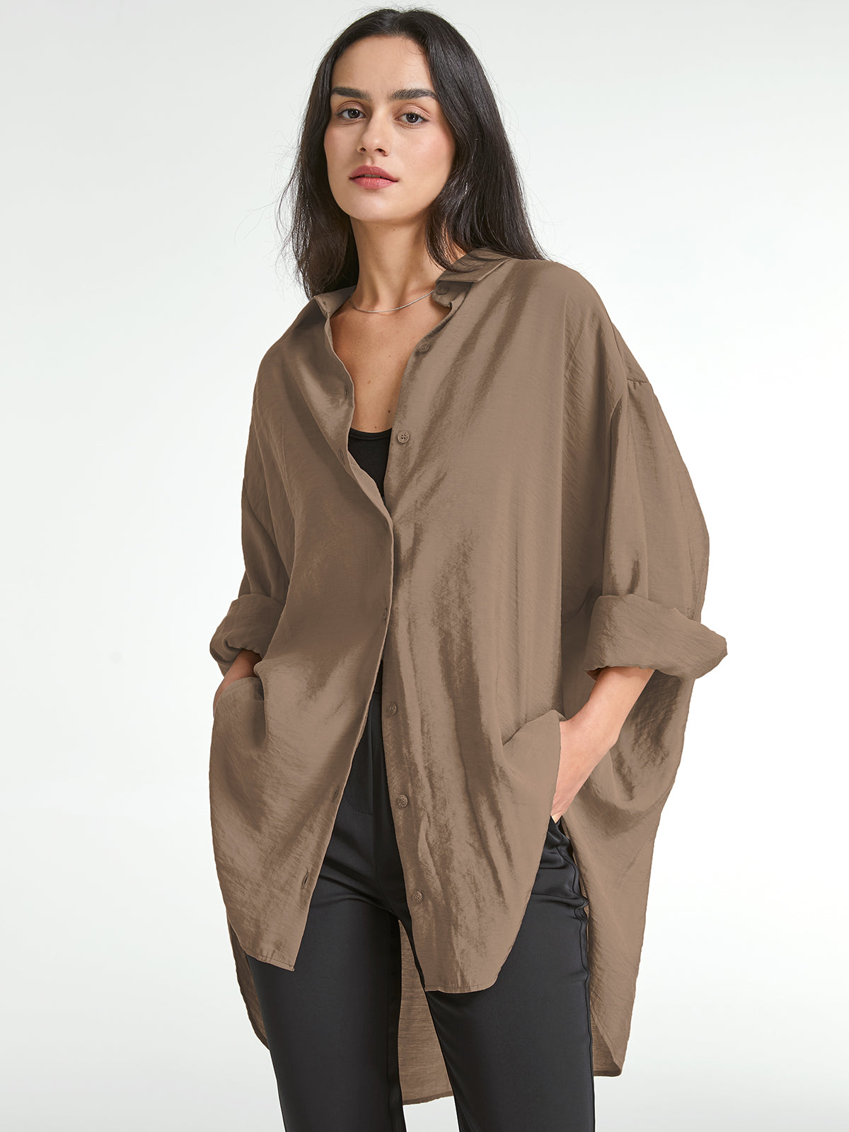 Thecomense - Drop Shoulder Oversized Button Up Shirt