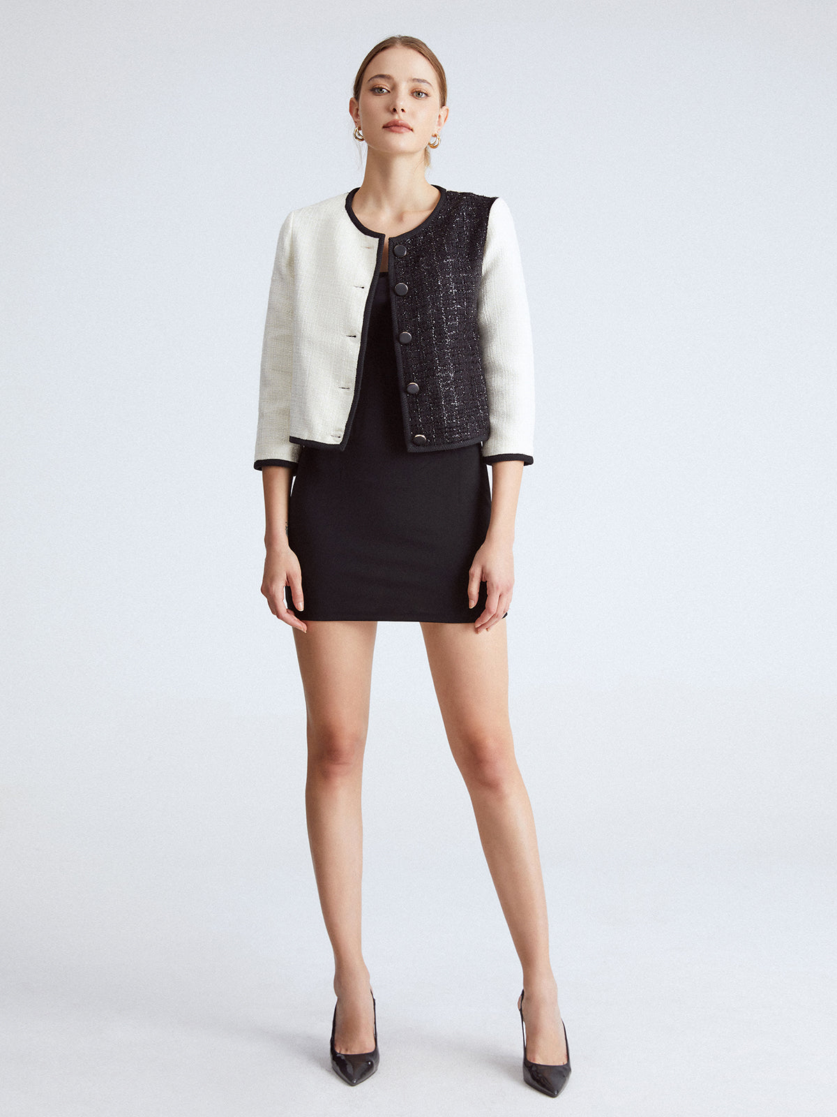 Thecomense - Dual Tone Cropped Jacket with Contrast Banding