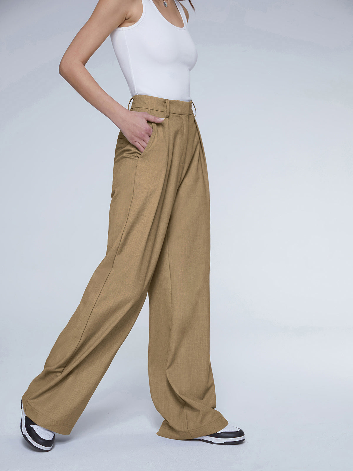 Thecomense - Oversized High Waisted Pleat Front Trousers