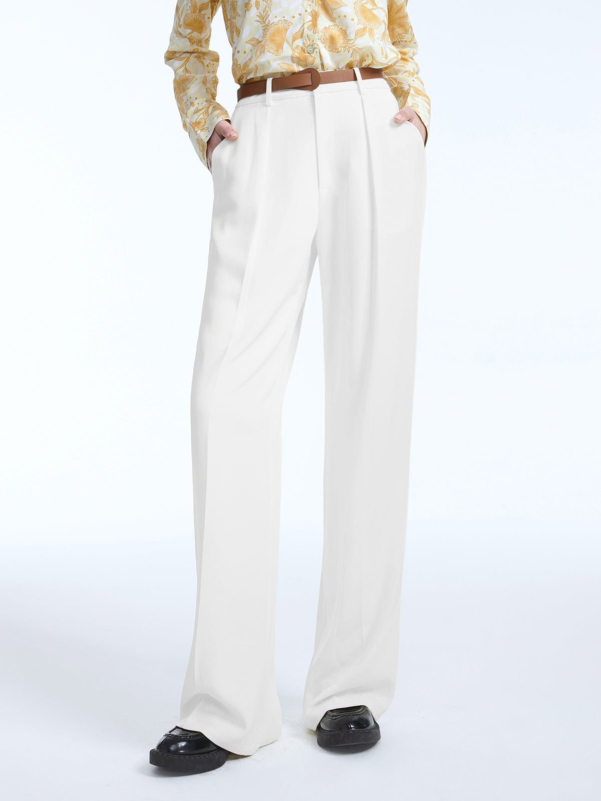 Thecomense - High Waisted Semi-sheer Wide Leg Trousers