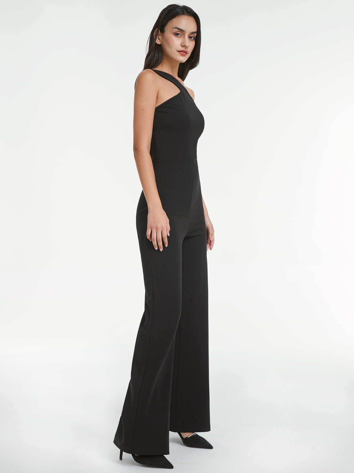 Thecomense - One Shoulder Strap Sleevless Bodycon Wide Leg Jumpsuit