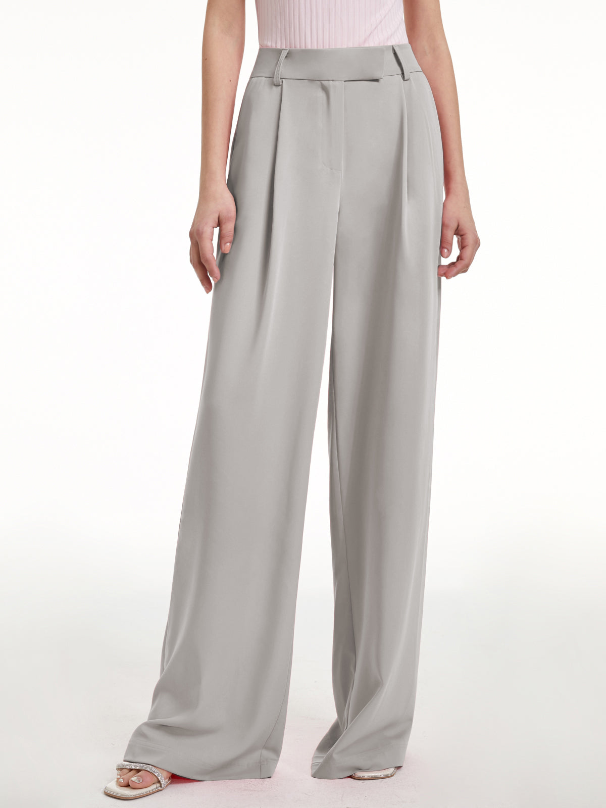 Thecomense - High Waisted Wide Leg Regular Fit Trousers