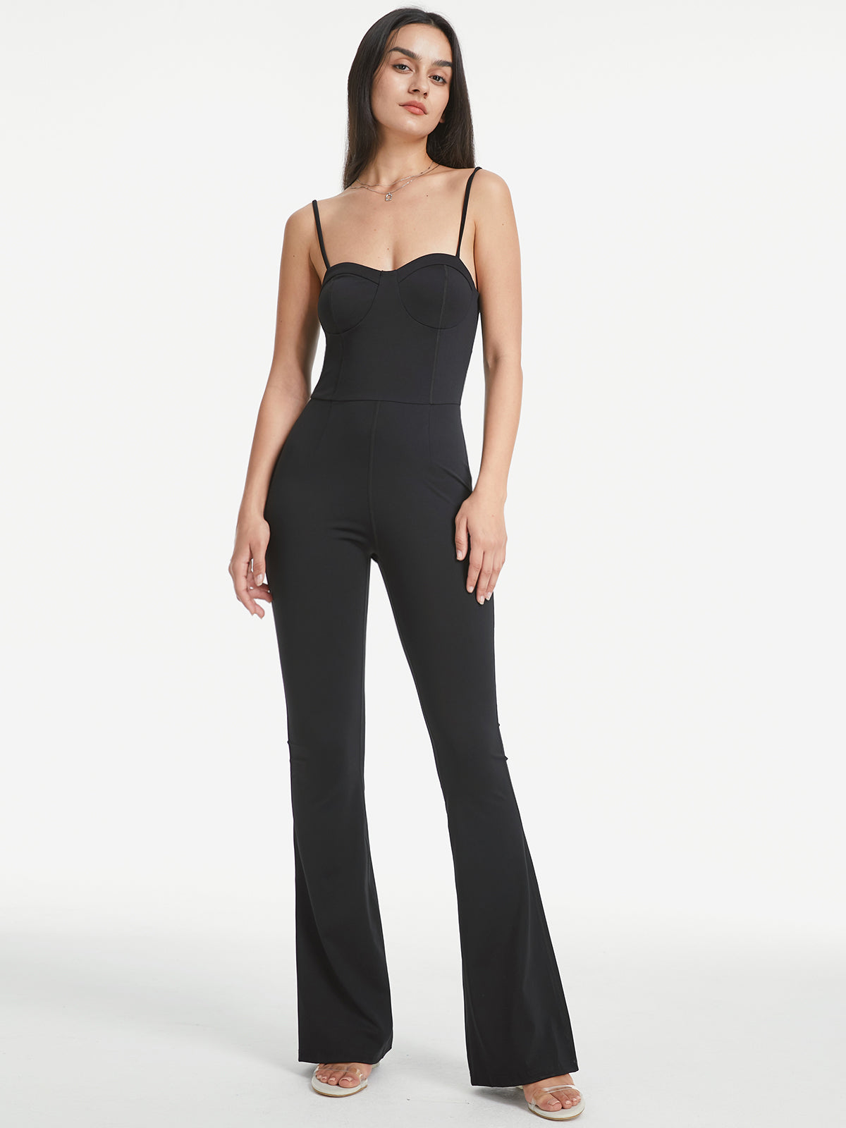 Thecomense - Ultra Sleek Sweetheart Contour Flare Leg Tank Jumpsuit
