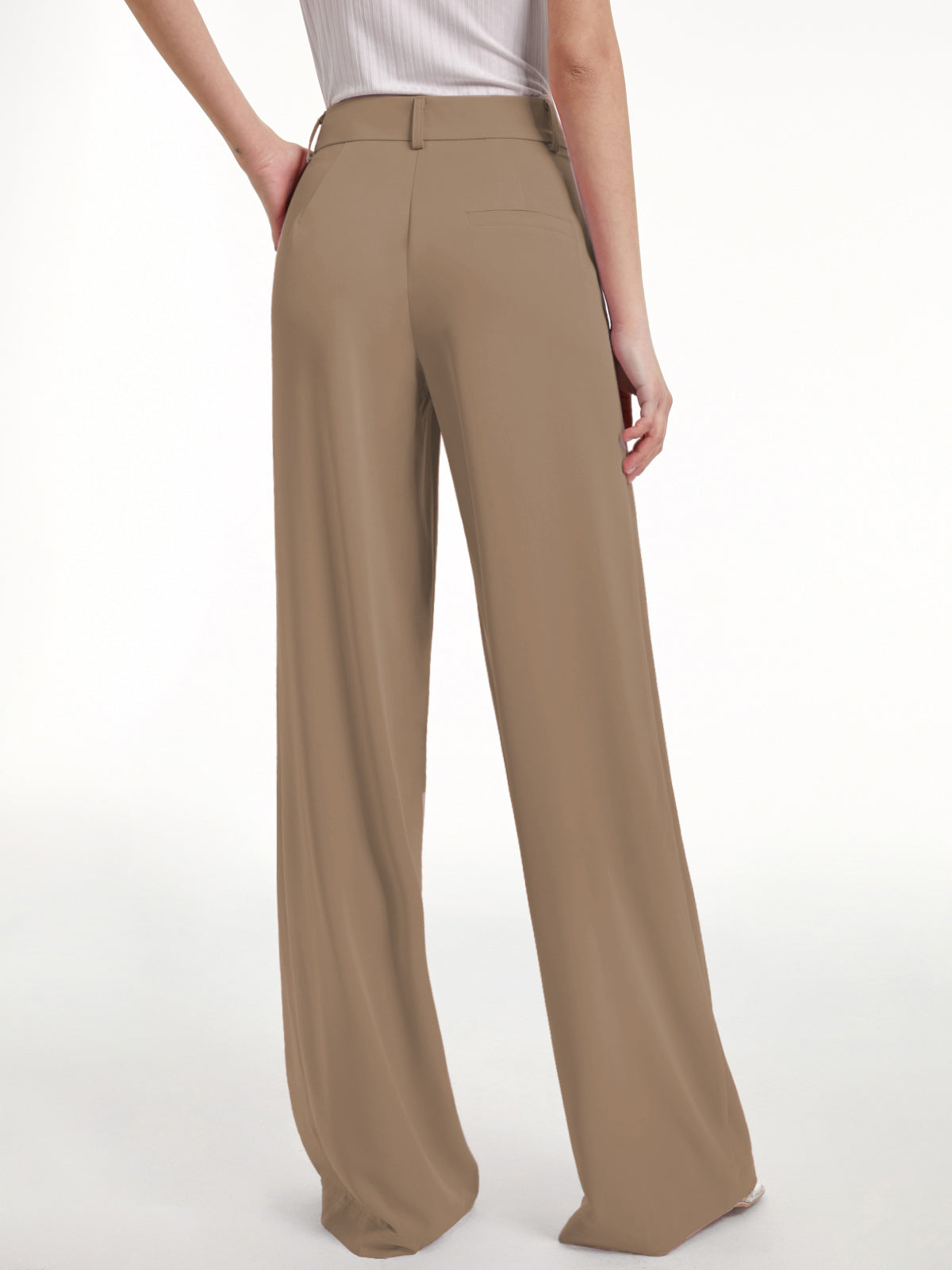 Thecomense - High Waisted Wide Leg Regular Fit Trousers