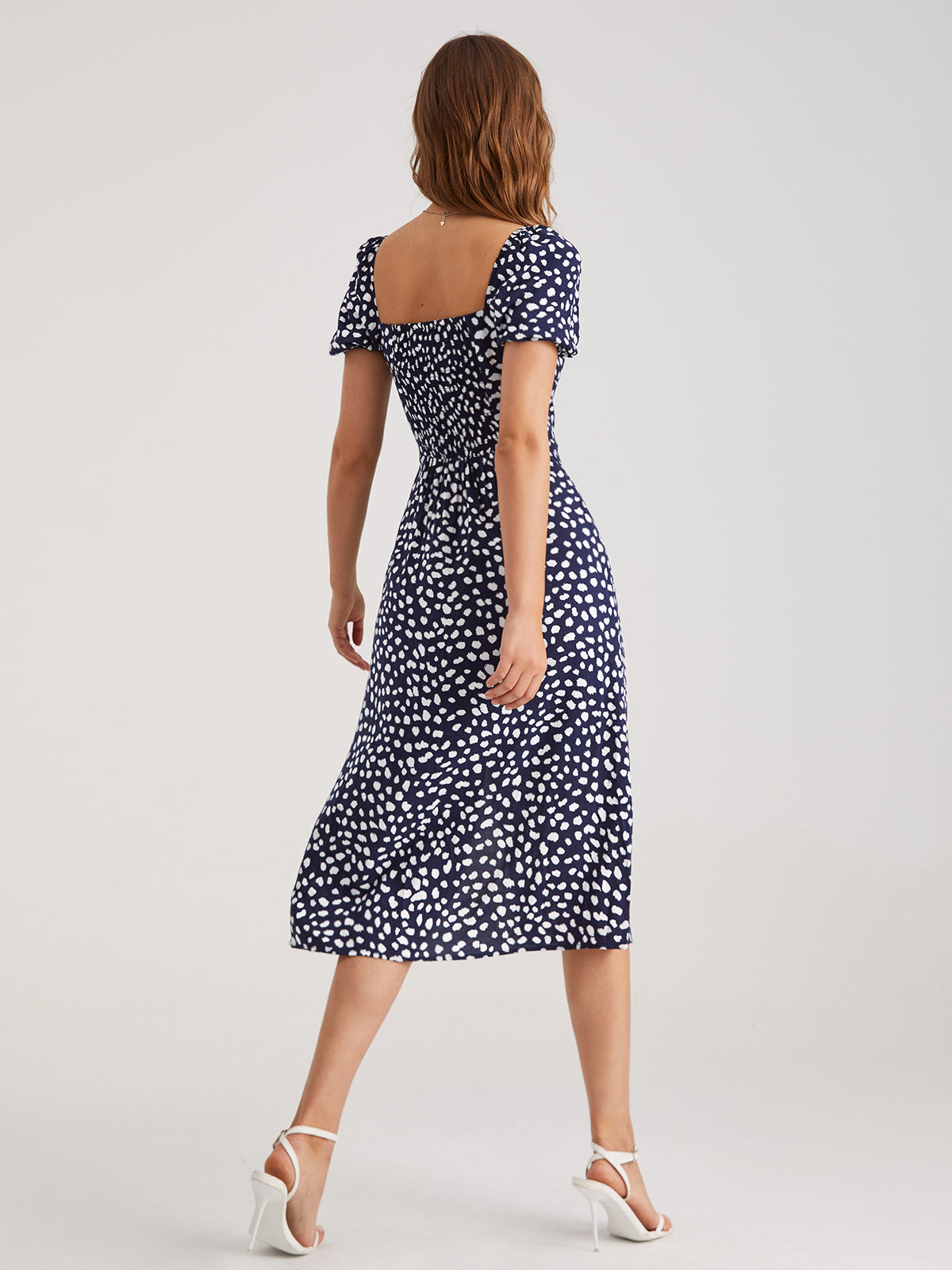 Thecomense - Petals Pattern Slit Floral Midi Dress
