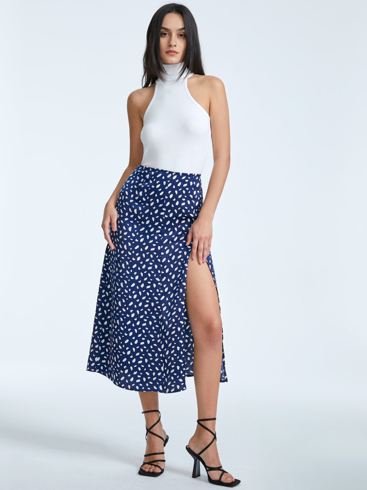Thecomense - Petals Print High Waisted A Line Slit Skirt