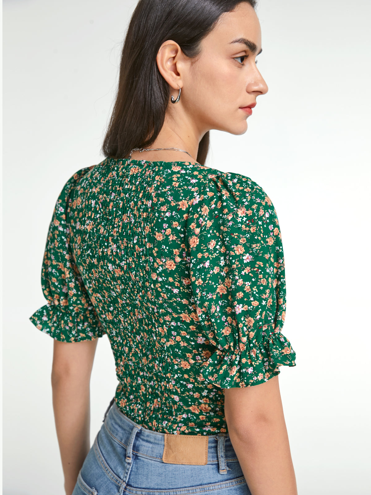 Thecomense - Sweetheart Short Ruffle Sleeve Garden Floral Top