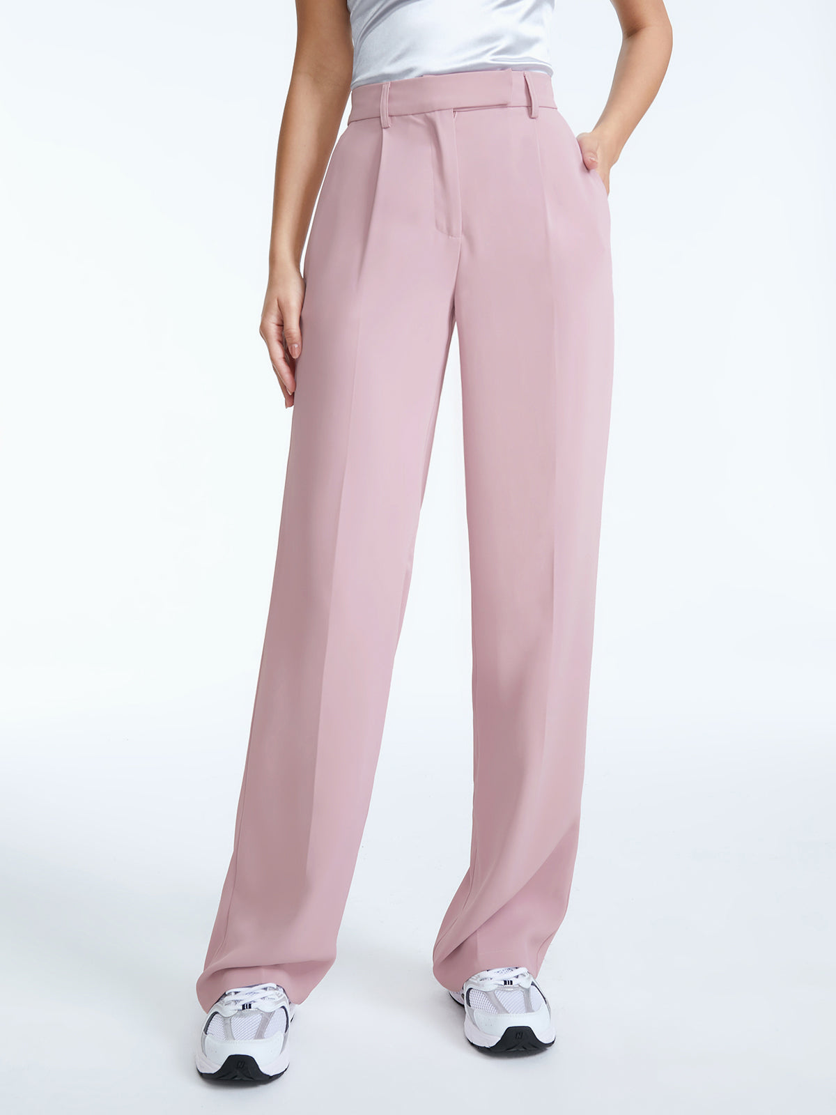 Thecomense - High Waisted Straight Leg Pleat Front Trousers
