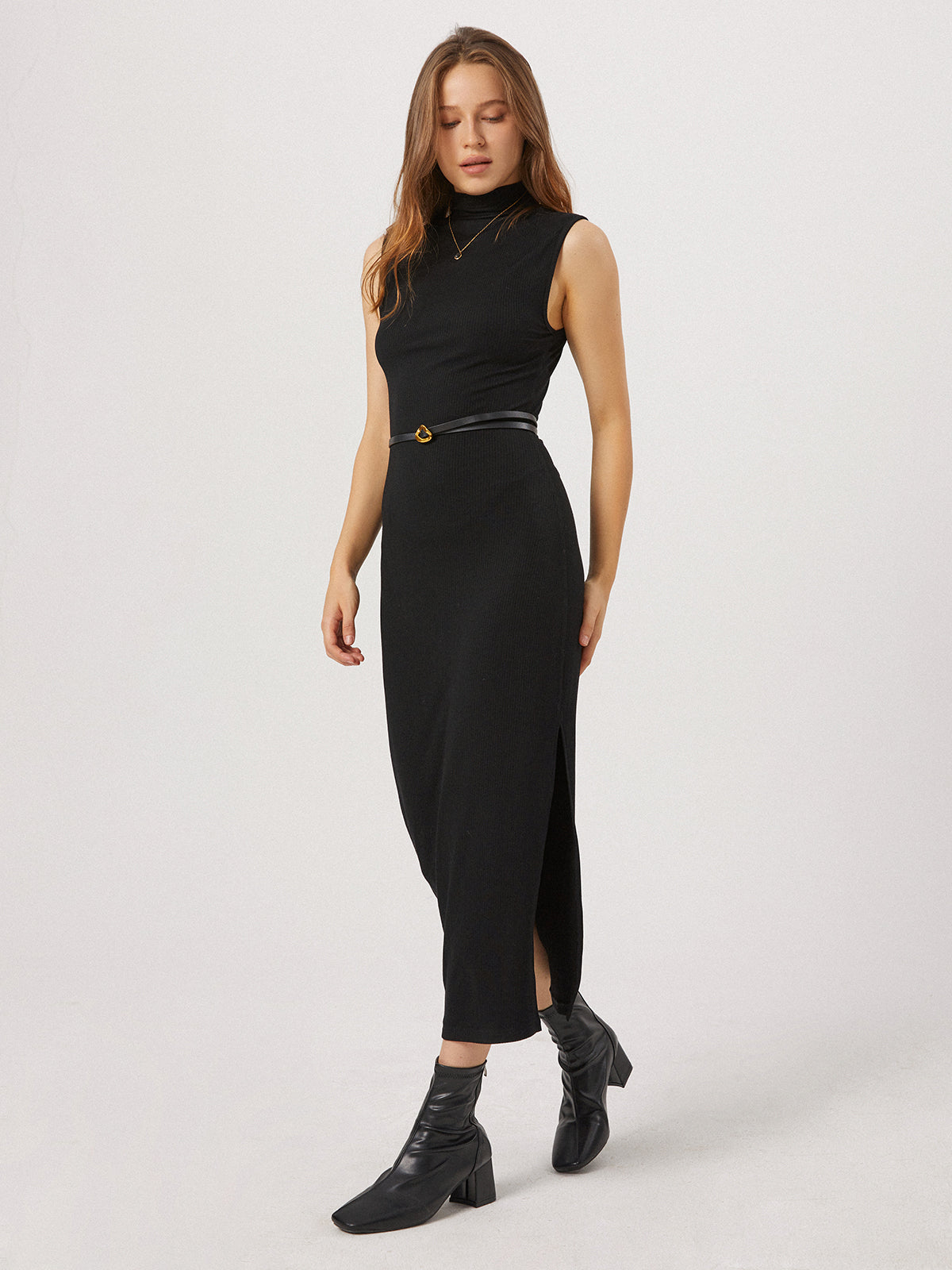 Thecomense - Opening Night Slit Mockneck Long Dress