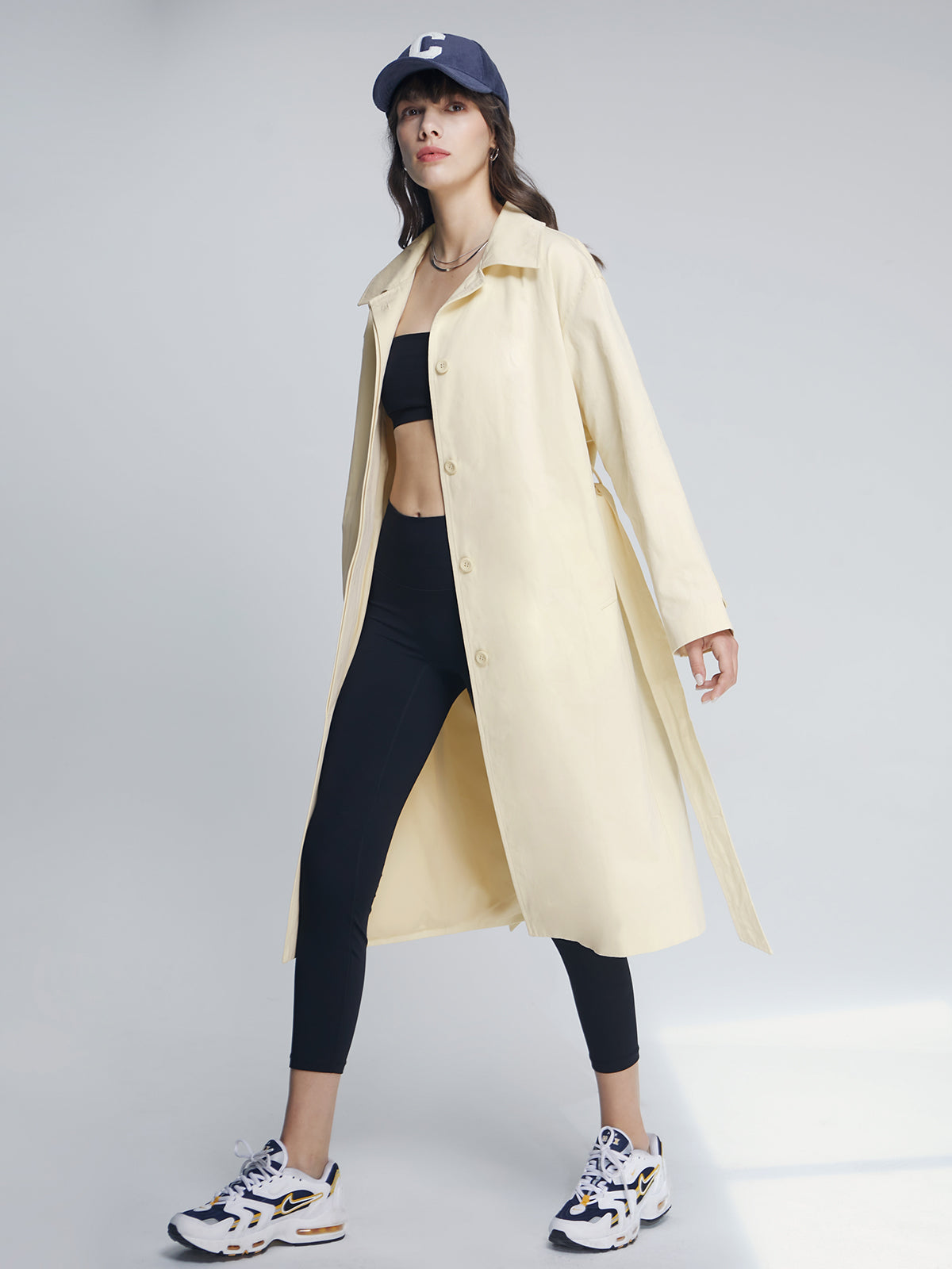 Thecomense - Mid-Length Belted Collared Trench Coat