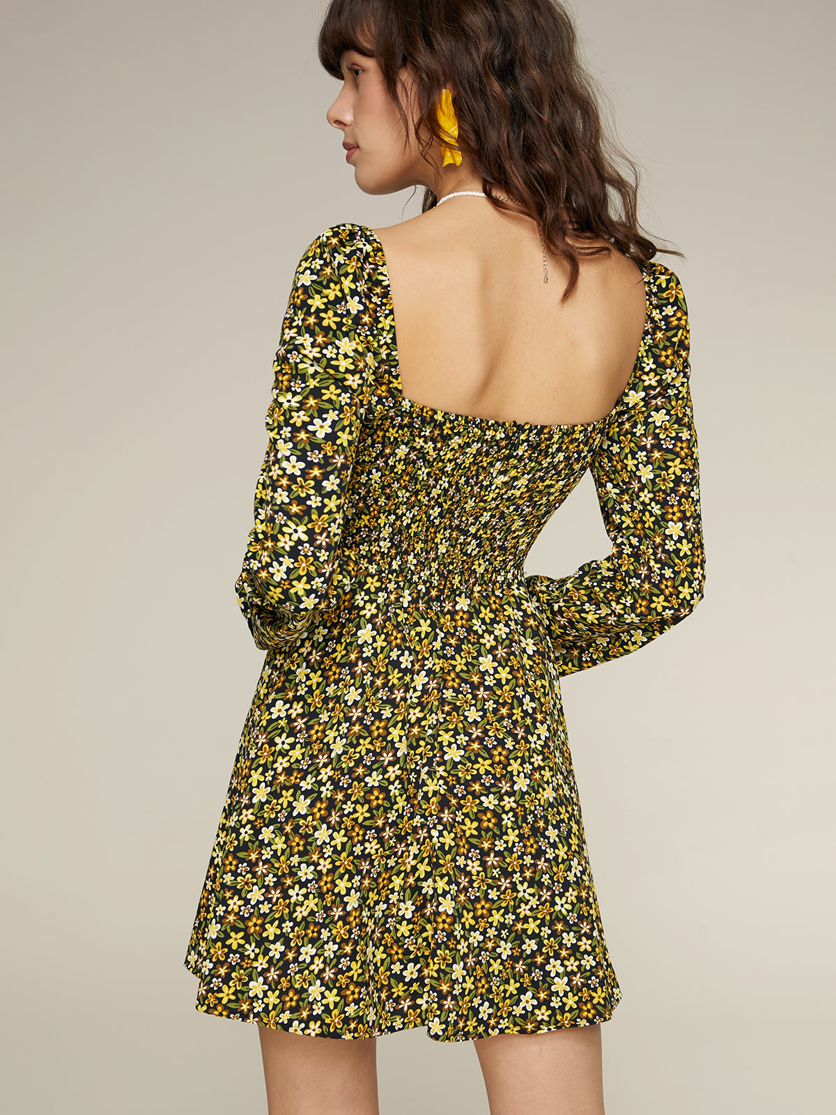 Thecomense - Floral Sweetheart Long Sleeve Dress