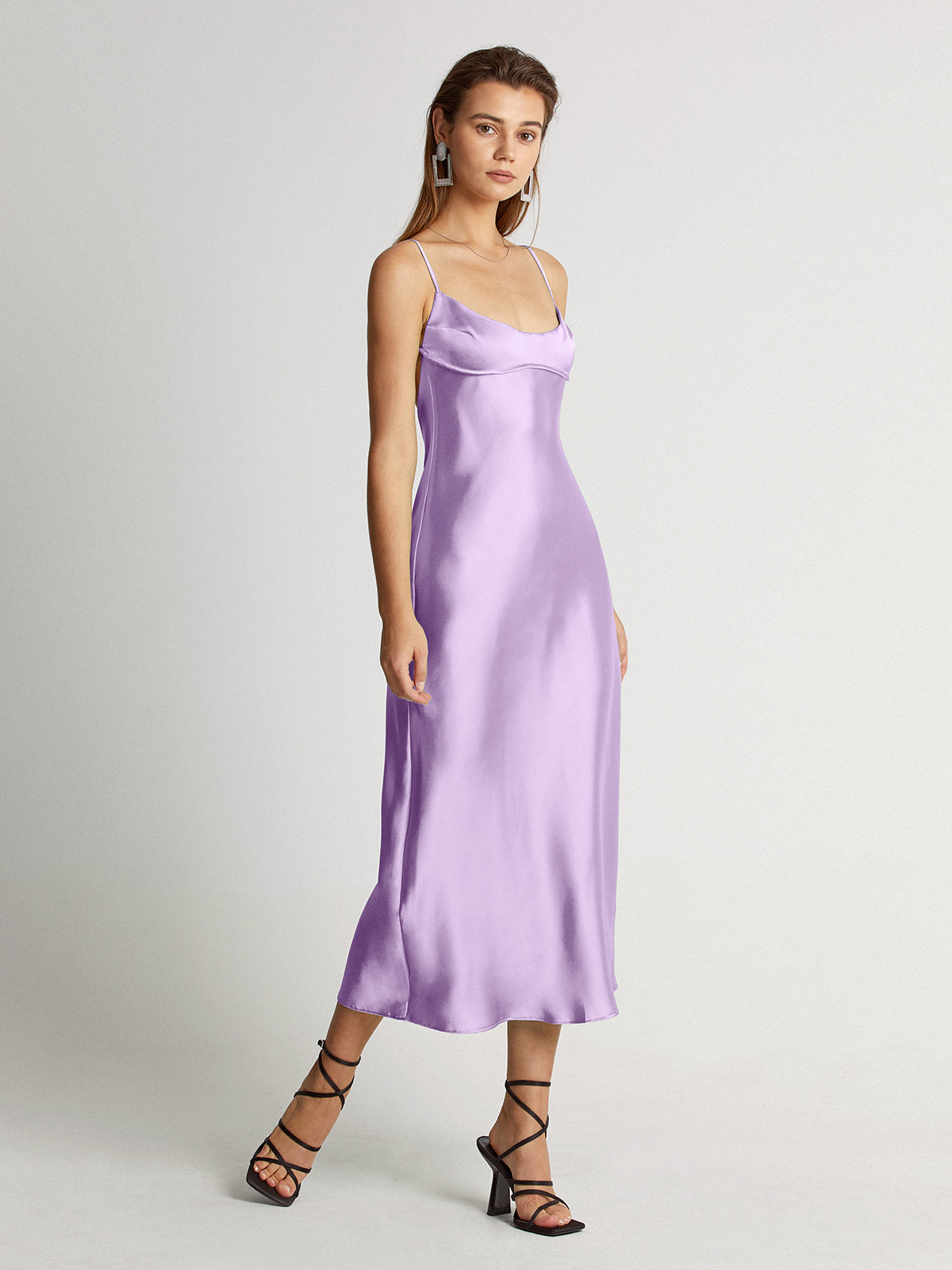 Thecomense - Mauve Silky Jewels Satin Dress