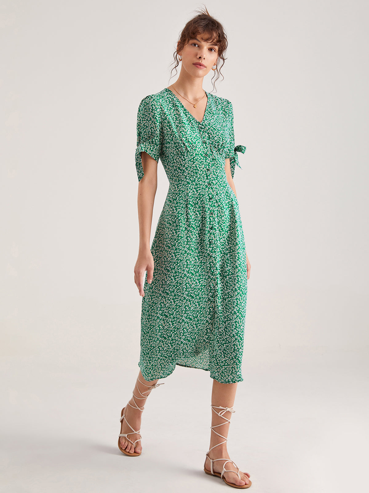 Thecomense - Sweetheart Light Floral Slit Midi Dress