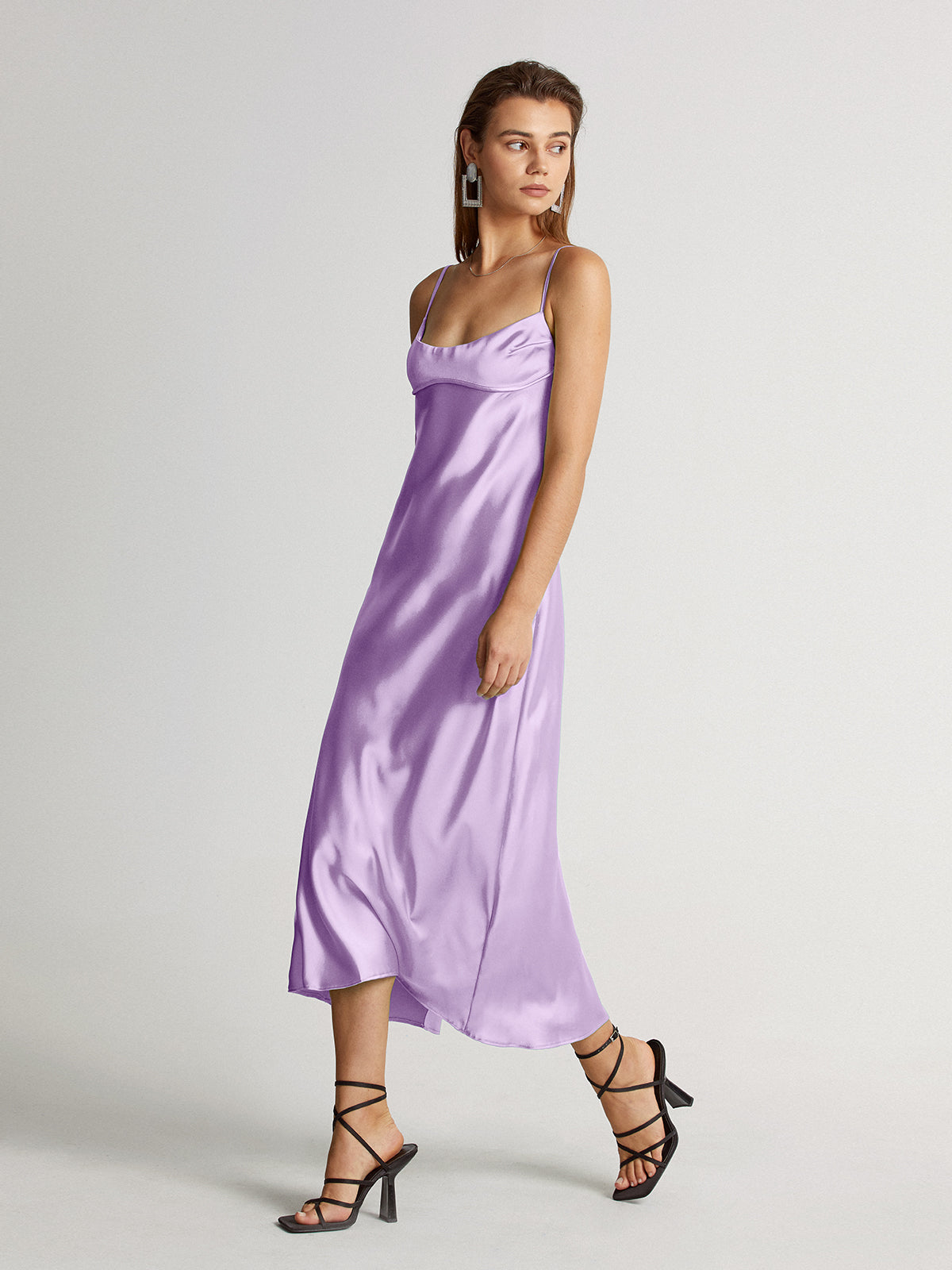 Thecomense - Mauve Silky Jewels Satin Dress