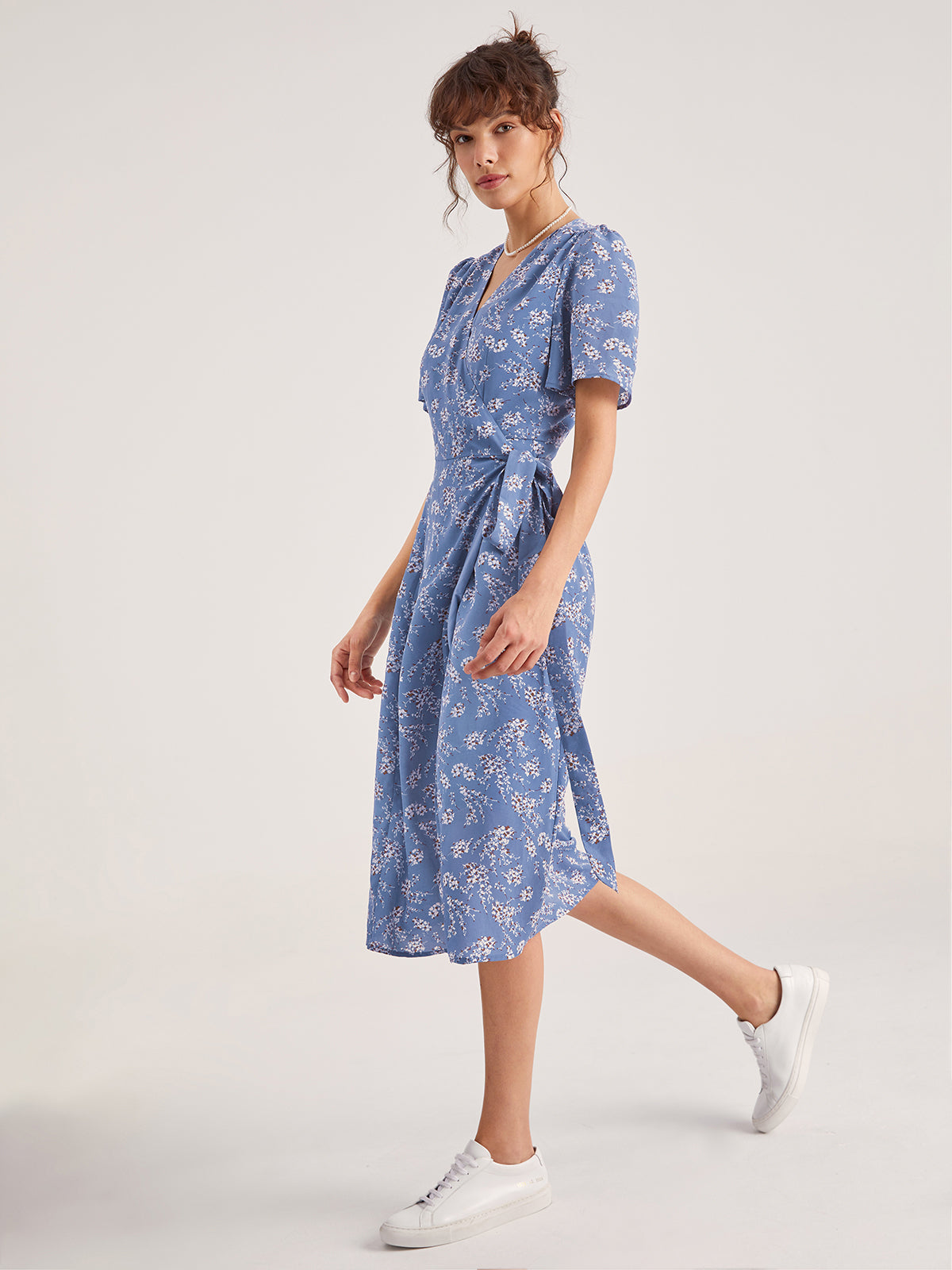 Thecomense - Floral Wrap Tie Midi Dress