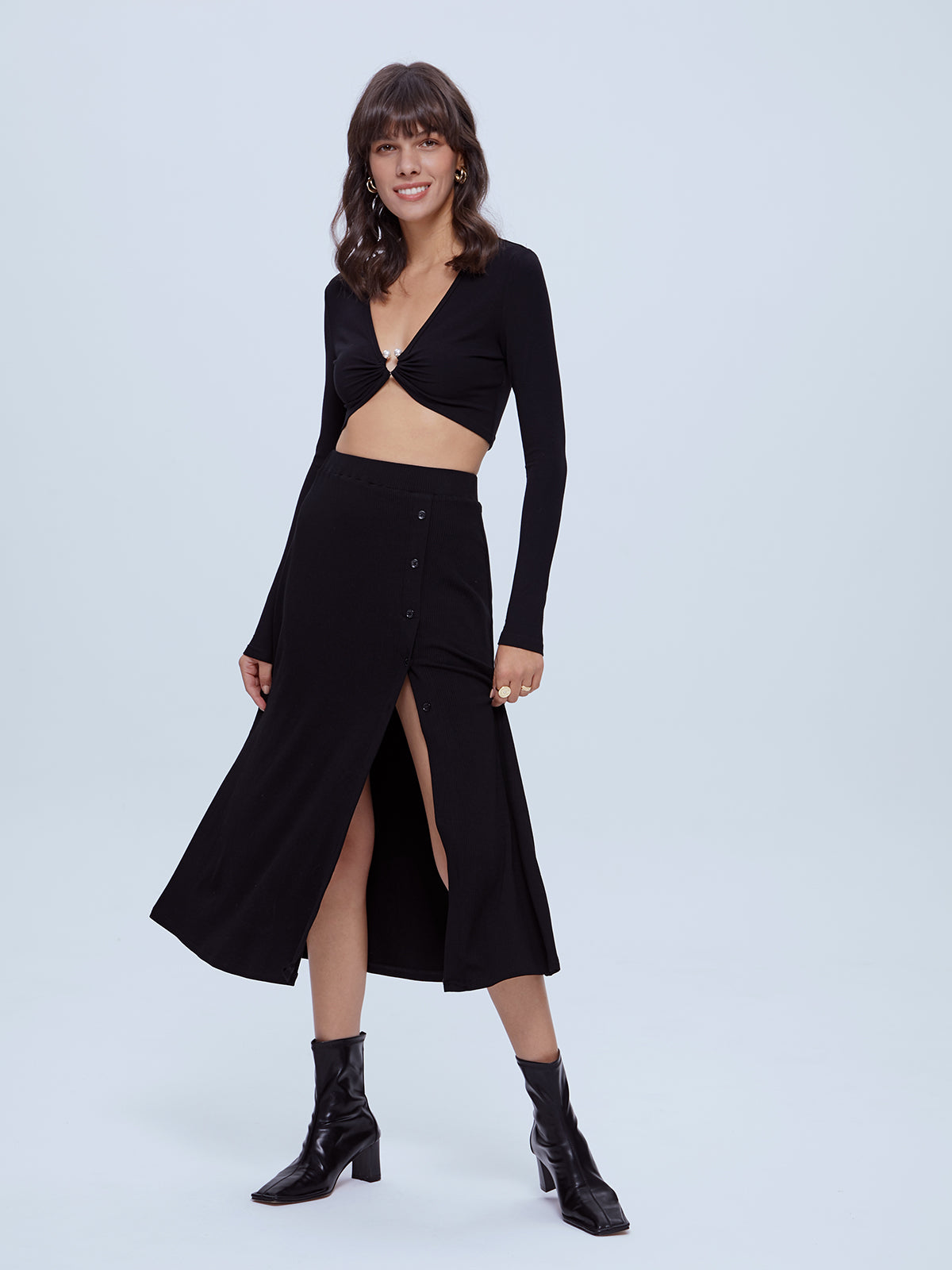 Thecomense - Flowy A Line Skirt with Slit