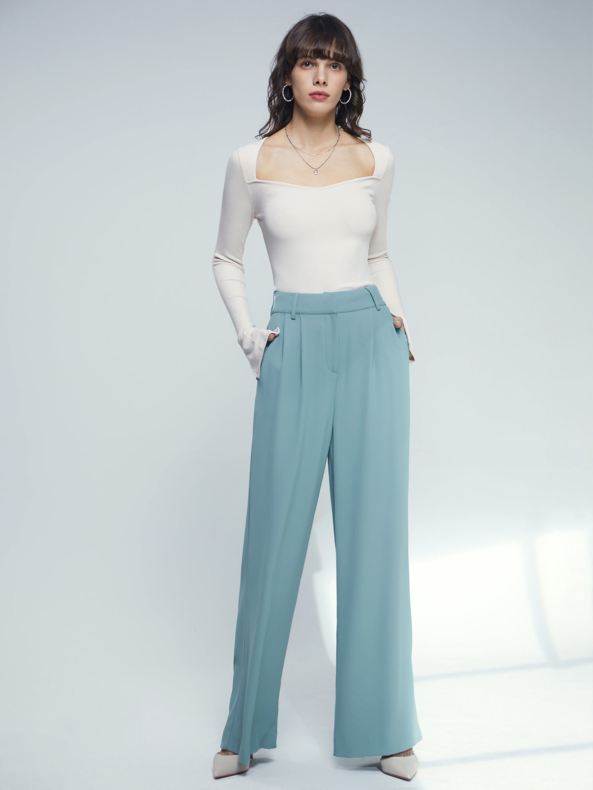 Thecomense - Wide Leg Pleat Front Pants